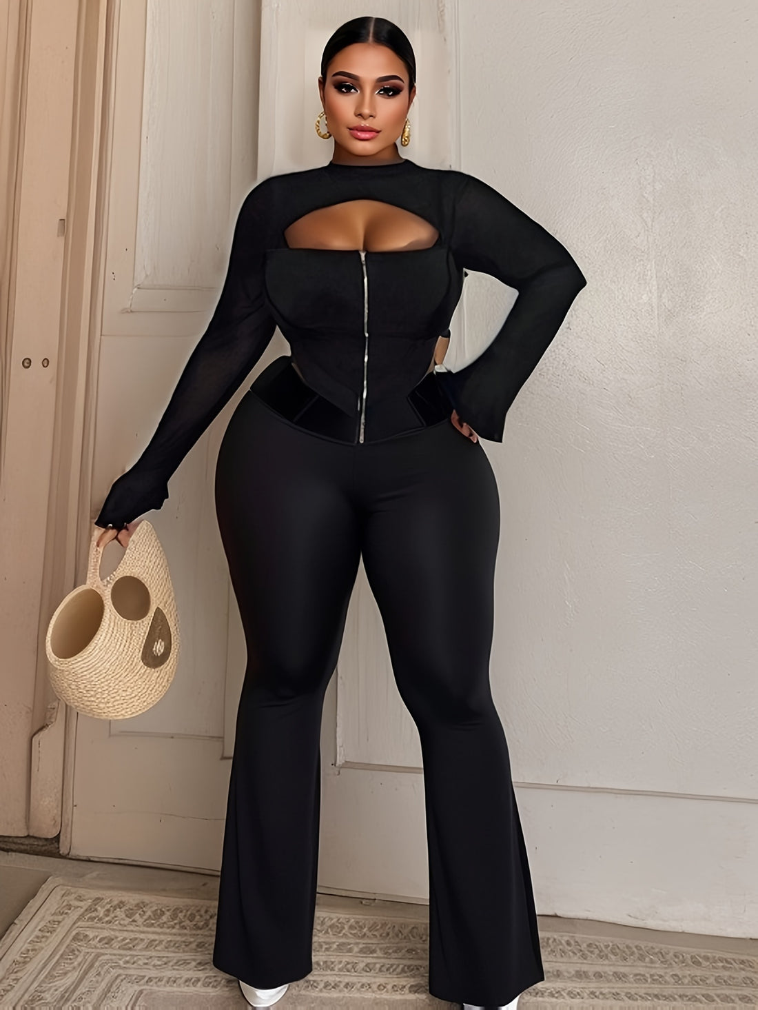 Plus Size Elegant Bodysuit with Chain Details