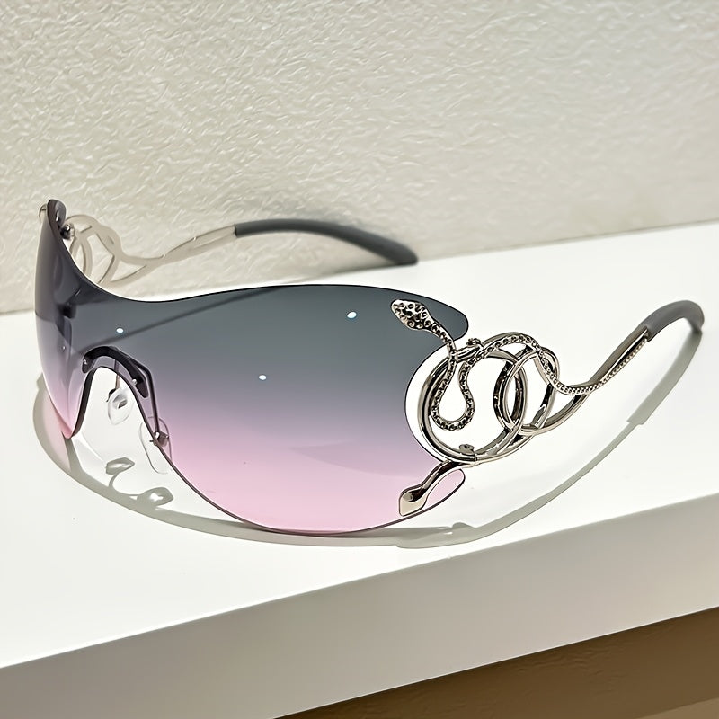 Y2K Frameless Glasses with Snake Pattern