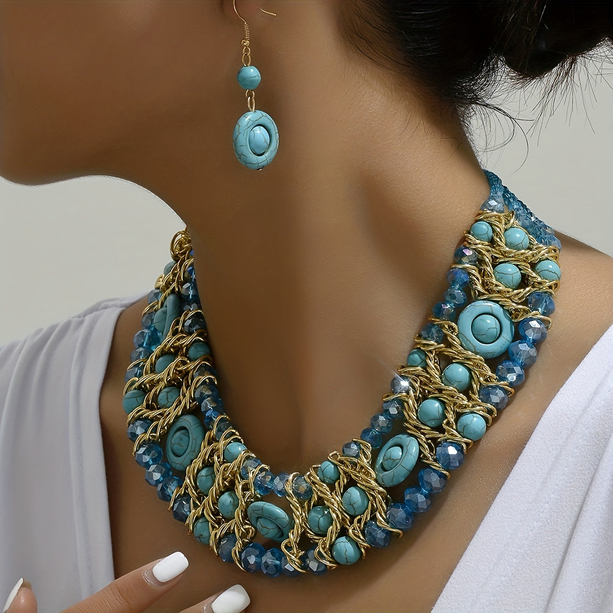 Ensemble de Bijoux Boho-Chic pour Femmes - Collier & Boucles d'Oreilles Colorés