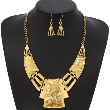 3pcs Vintage Jewelry Set with Earrings and Necklace in Geometric Design