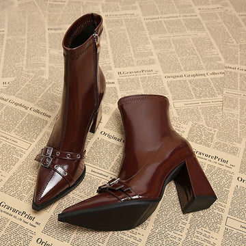 Women's Elegant Black Chunky Heel Ankle Boots