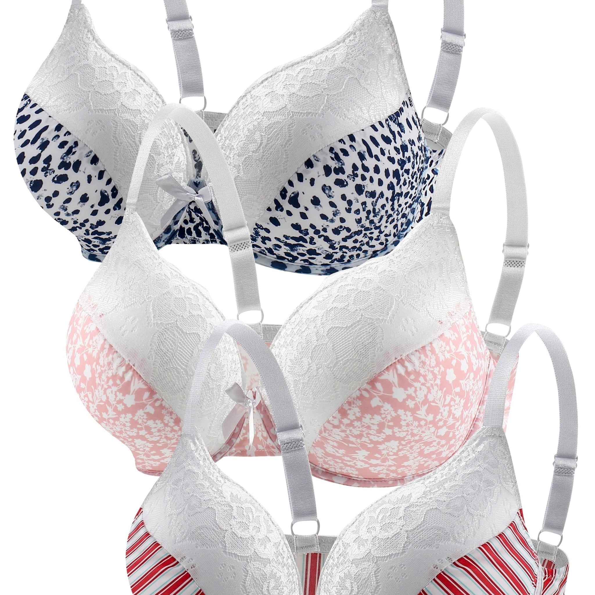 Women's Plus Size 3pcs Elegant Bra with Various Prints