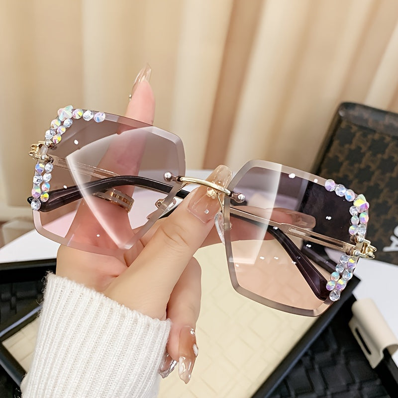 Rhinestone Rimless Fashion Glasses - 2 Pieces