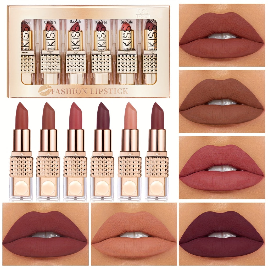 Set of 6 Matte Lipsticks - Waterproof and Long-lasting