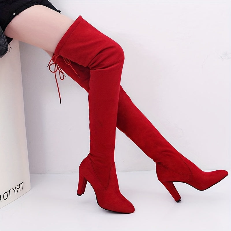 Elegant Women's Red Over the Knee Boots - High Heel