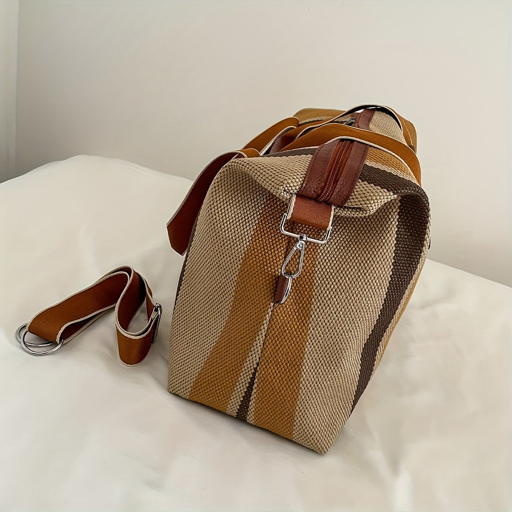 Vintage Striped Nylon Travel Bag - Lightweight and Practical