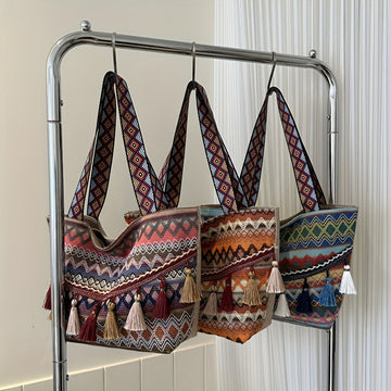 Bohemian Shoulder Bag with Fringes and Ethical Patterns