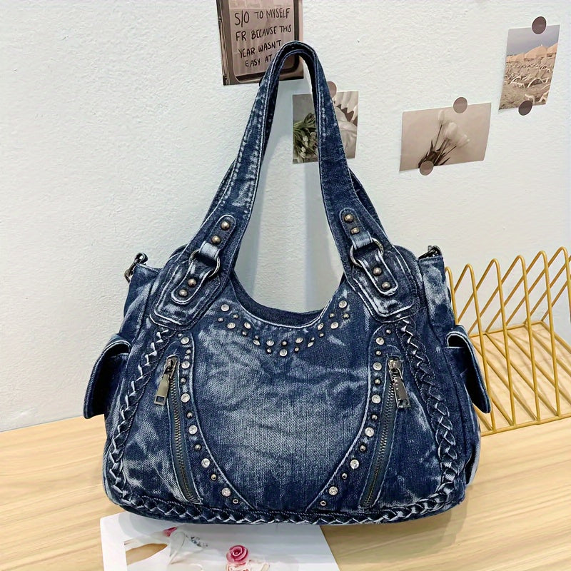 Sac à bandoulière en denim pour femmes avec clous