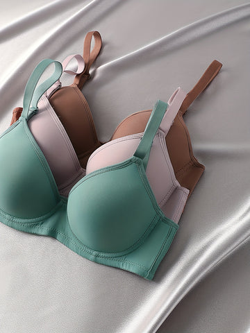 3 pièces de Soutiens-Gorge Push-Up Sans Couture pour Femme - Bralettes Confortables en Violet, Cyan et Marron