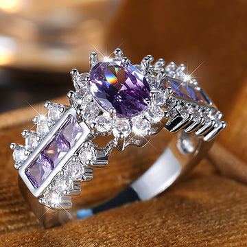 Elegant Boho Cocktail Ring with Purple Zirconia