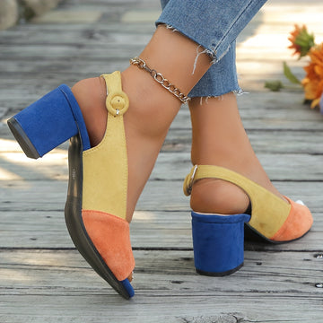 Women's Elegant Colorblock Ankle Strap Pumps