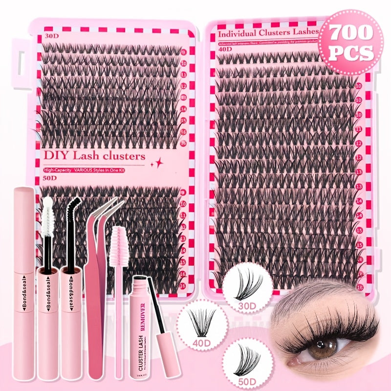 Kit d'Extension de Cils DIY 700pcs - Cils Fluffy et Réutilisables