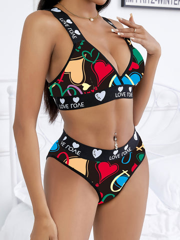 Sexy Lingerie Set with Heart Print