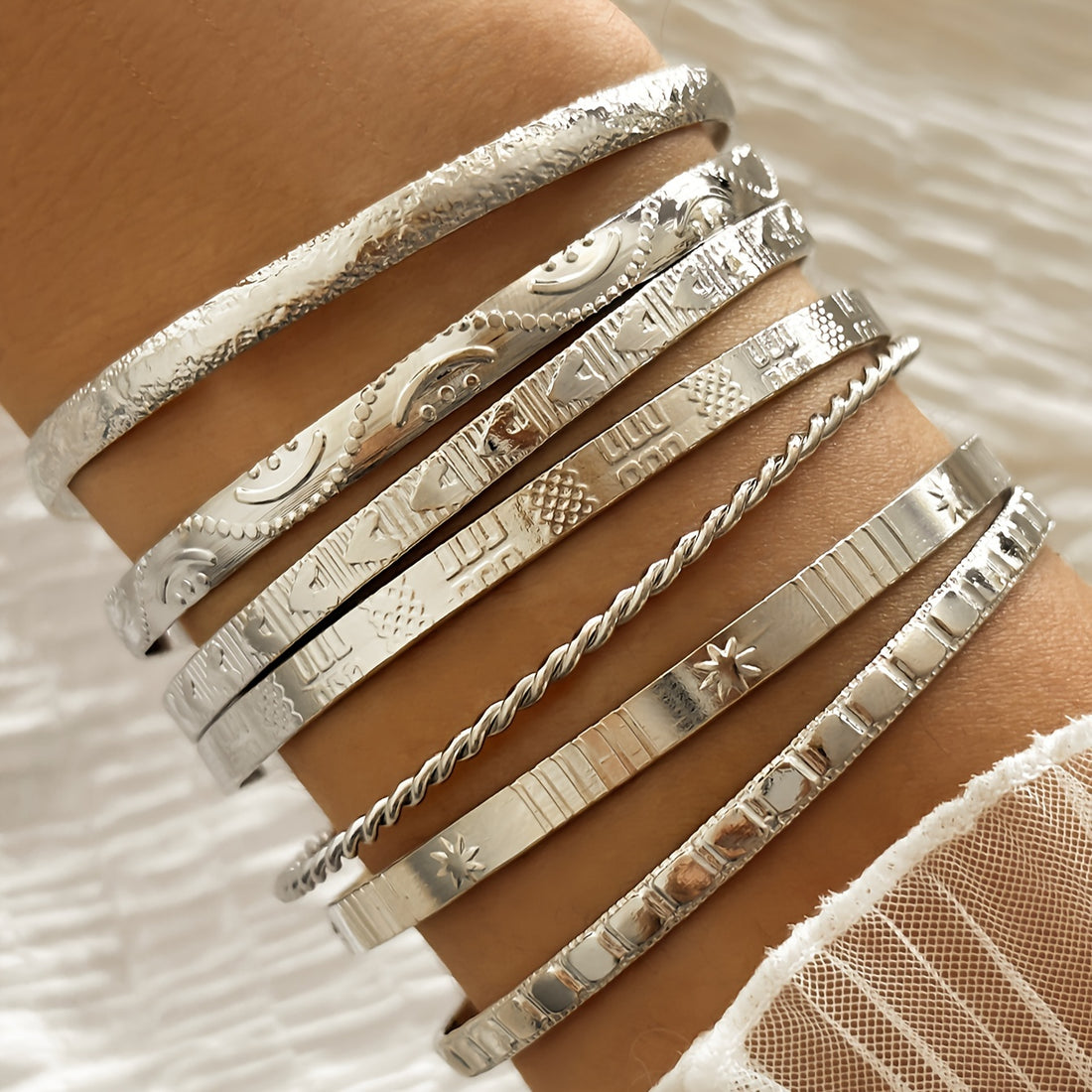 Vintage Ethnic Stacked Bracelet - 7 Piece Set