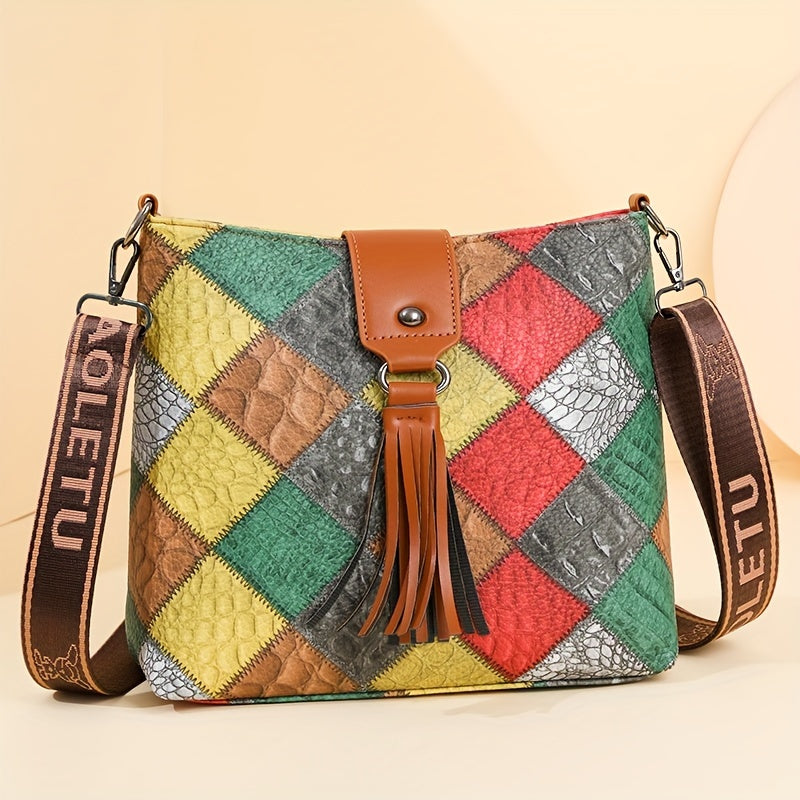 Women's Plaid Faux Leather Shoulder Bag