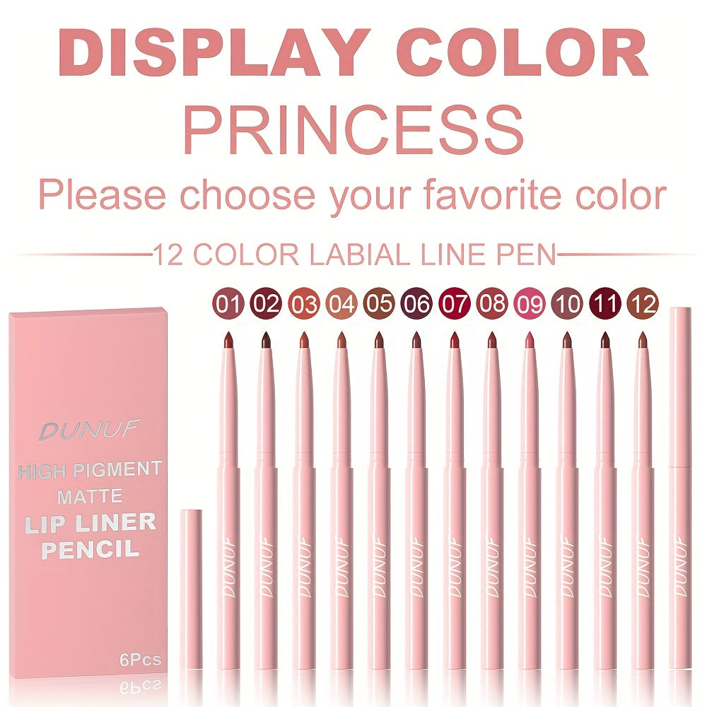 DUNUF Lip Pencil Set of 6 - Long-lasting and Waterproof