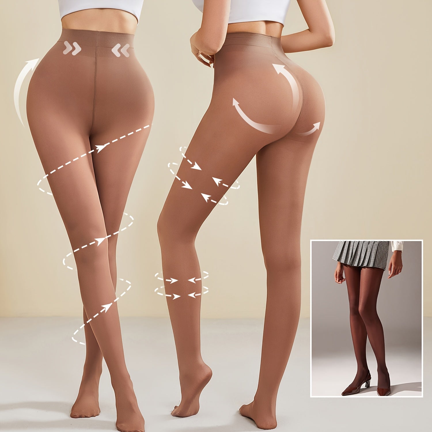 Sheer Red Brown Tights - High Waist, Shaping Effect