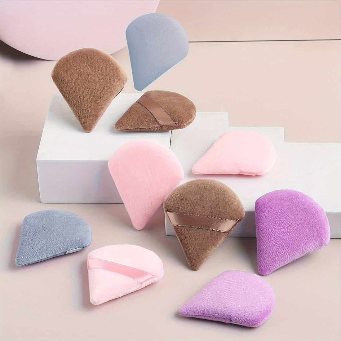 Lot de 10 éponges de maquillage en coton pur triangulaires