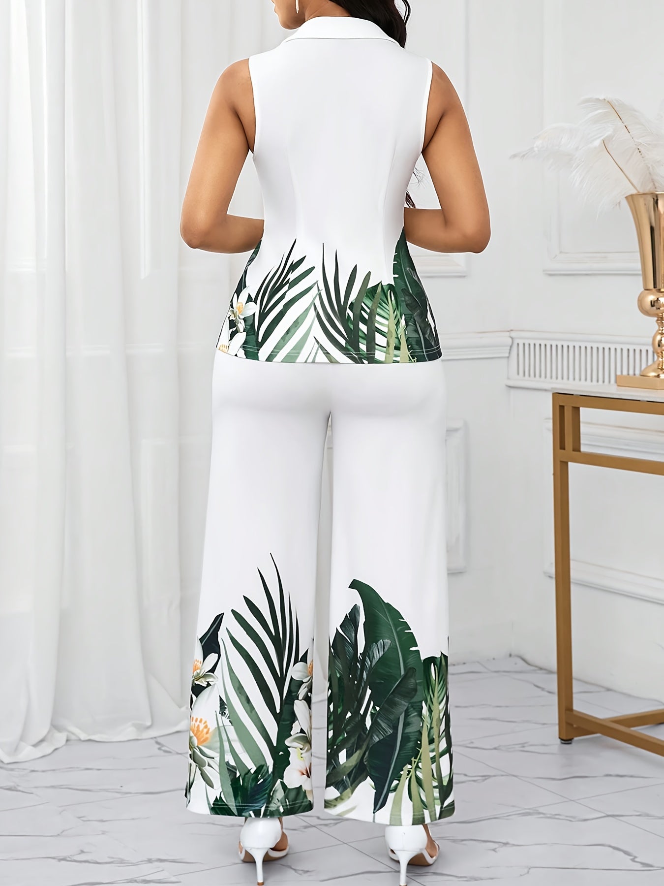 Ensemble Femme Top à Fleurs V-Neck et Pantalon Large