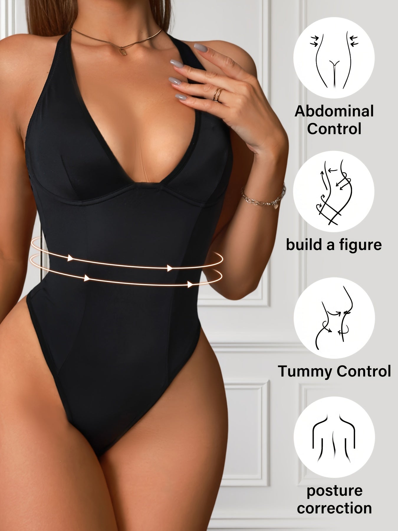 Body Sculptant Femme en Tricot Uni avec Détails Croisés