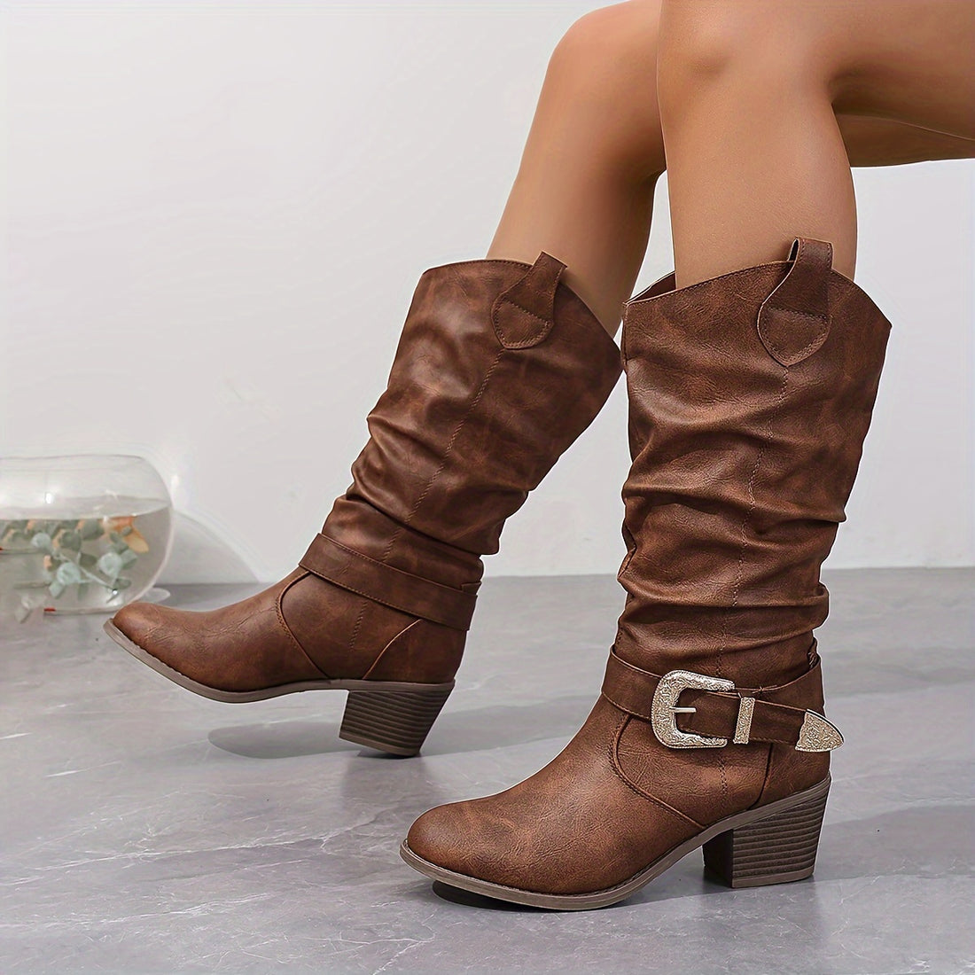 Women's Stylish Mid-Calf Boots with Chunky Heel