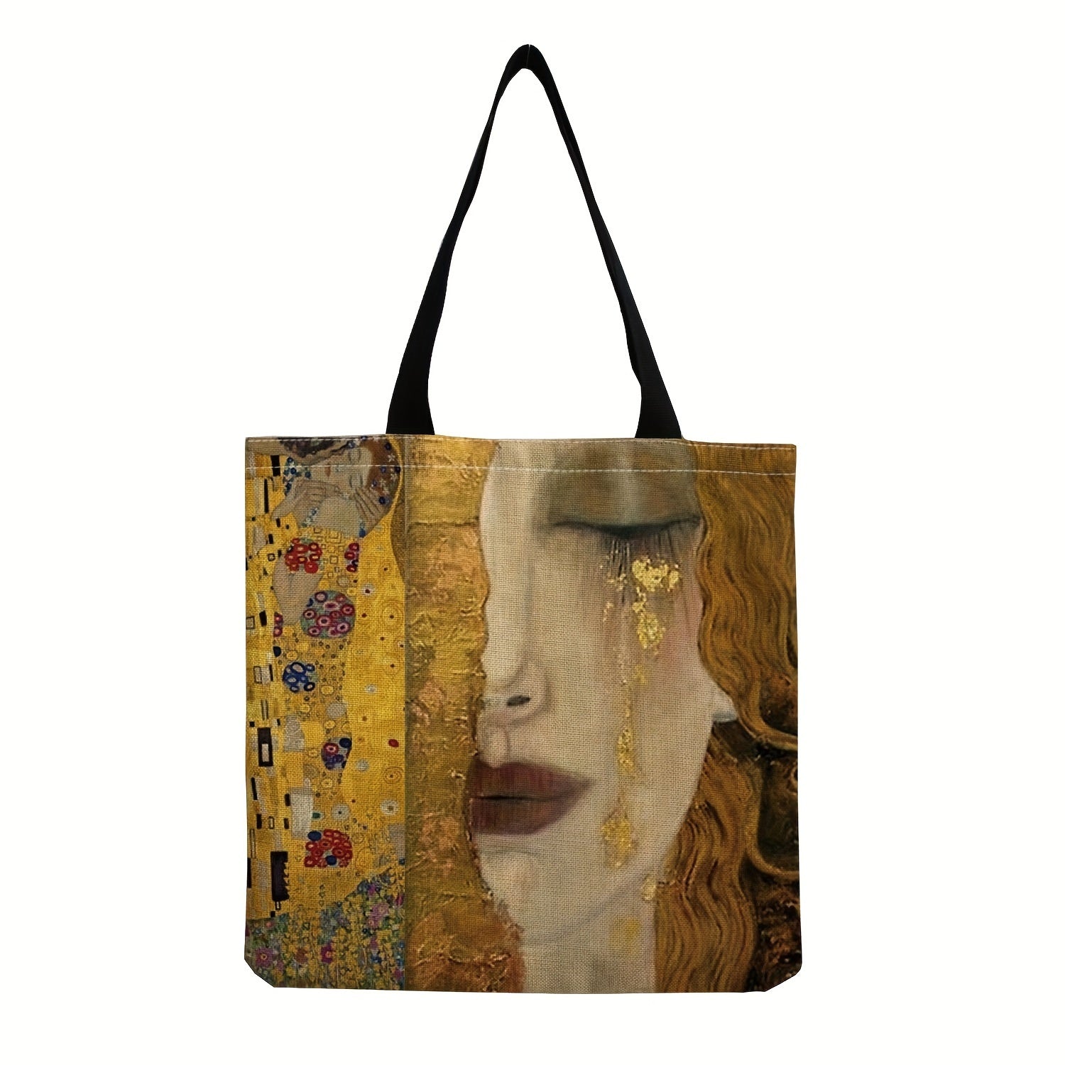 Tote Bag en Toile avec Impression d'Huile Dorée