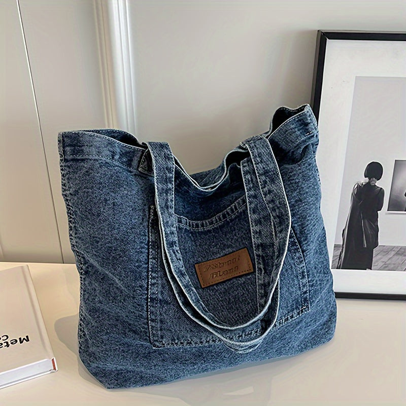 Lightweight Denim Tote Bag with Magnetic Closure - Chic and Versatile