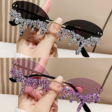 Fashion Rimless Drop Shaped Rhinestone Glasses - 2pcs