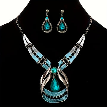 Luxury Gemstone Water Drop Necklace and Earrings