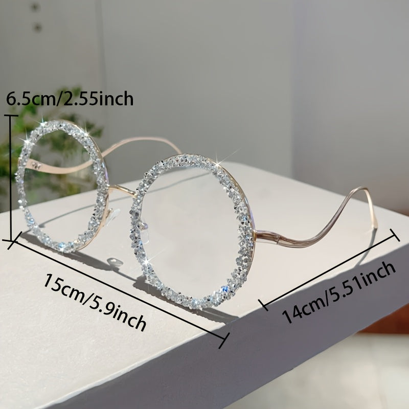 Round metal glasses with rhinestones for women