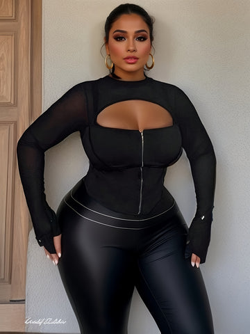 Plus Size Elegant Bodysuit with Chain Details