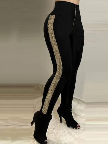 Leggings Haute Couture Léopard Pailletés Taille Haute Femme