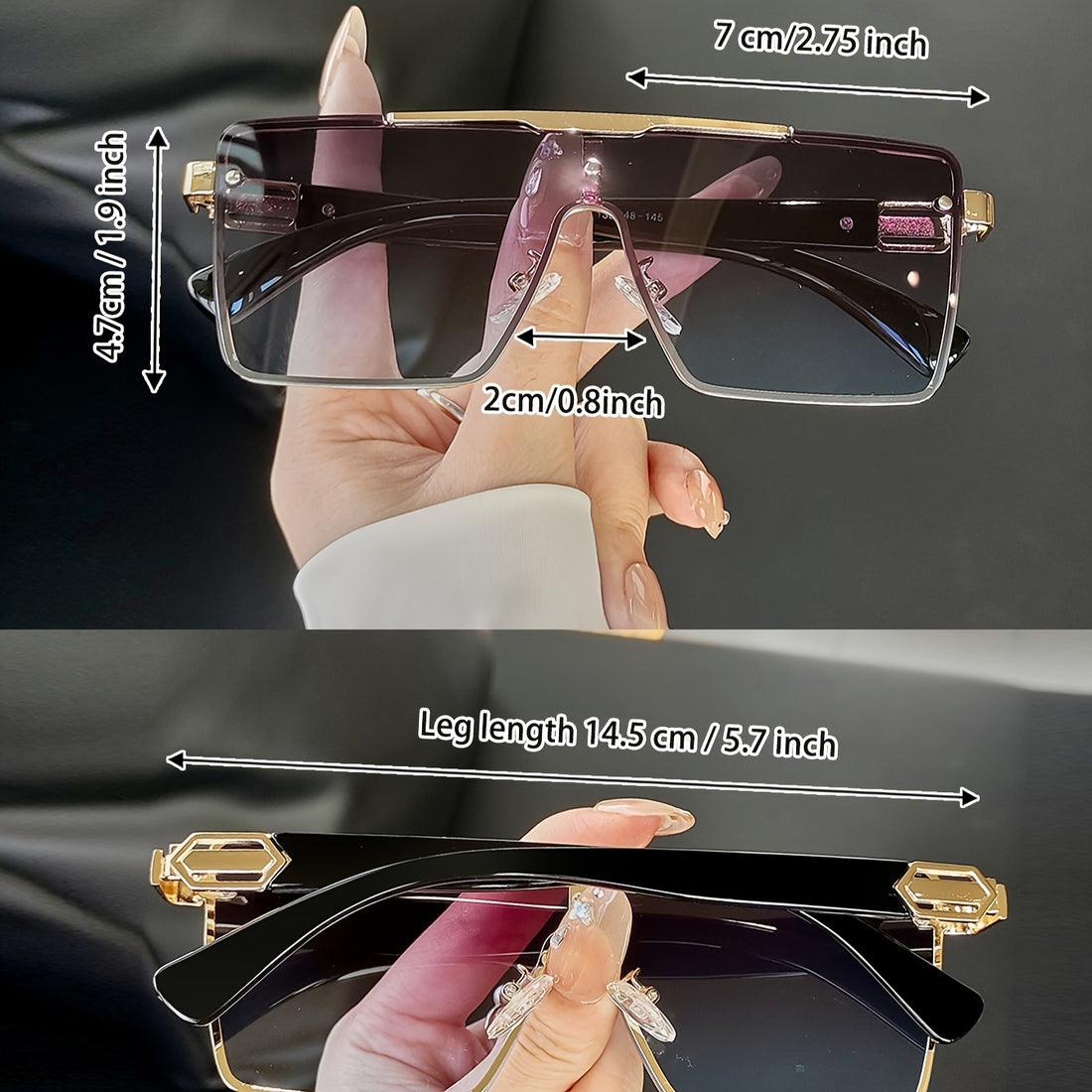 Oversized Rimless Gold Glass Glasses for Adults