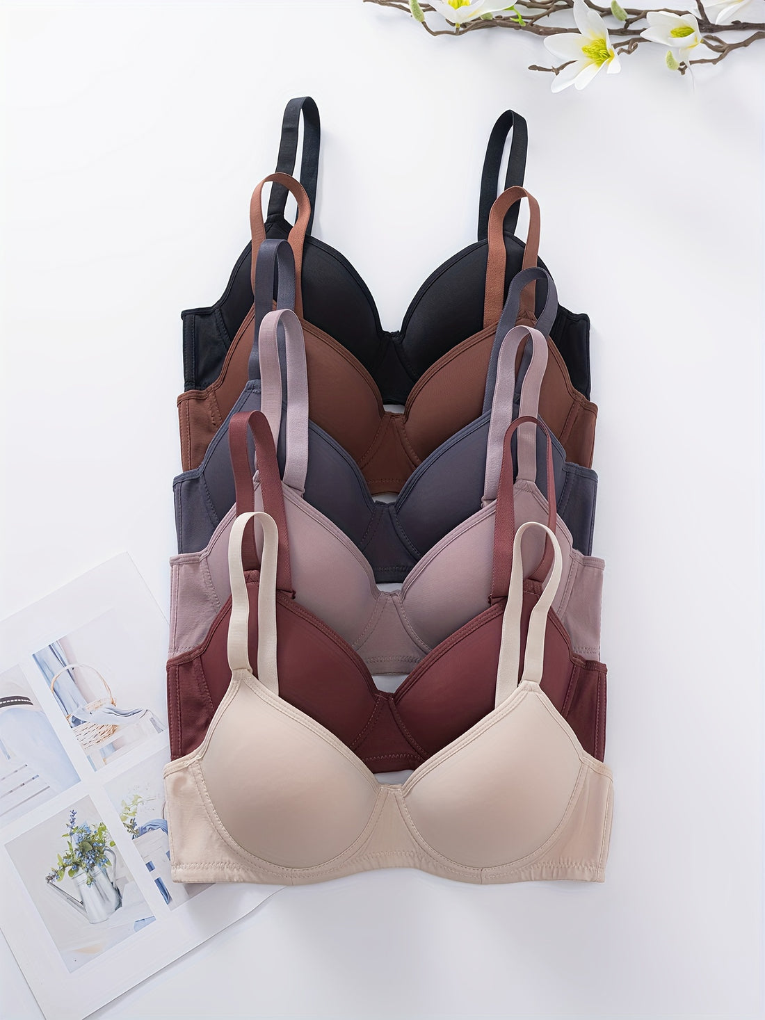 Elegant High Support Bra Set: 6 Pieces with Removable Straps