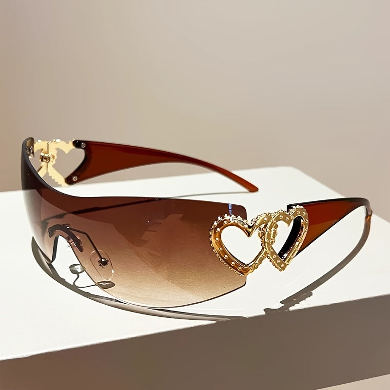 Rimless Cycling Glasses with Heart Decoration