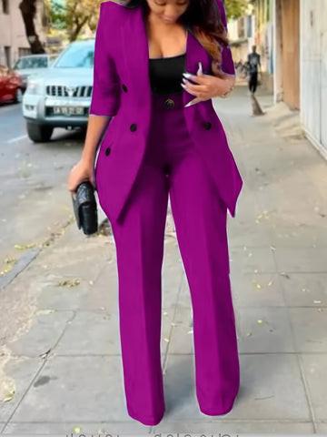 Women's Double Breasted Blazer and Straight Pants Set