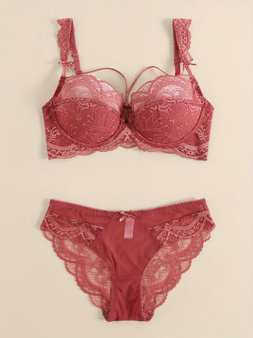 Ruffle Lace Lingerie Set with Push Up Cup