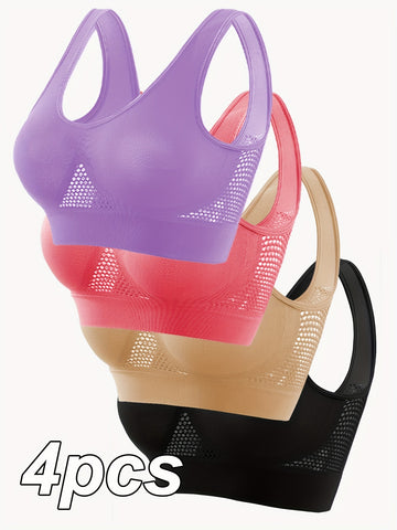 Stylish Wireless Bras with Removable Pads - 4 Pack