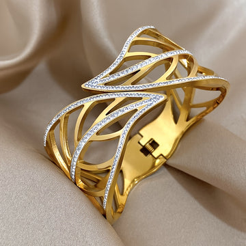 14K Gold Plated Stainless Steel Bracelet - Leaf Design