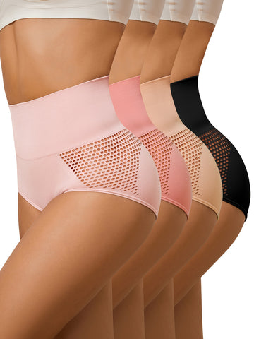 Pack of 4 High Waist Shaping Panties with Mesh