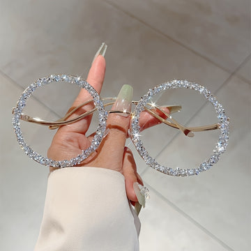 Round metal glasses with rhinestones for women