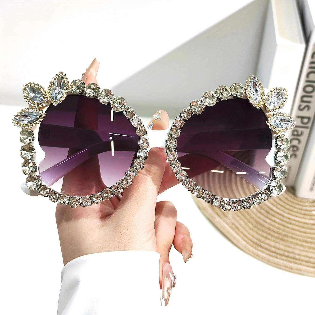 Lunettes Vintage Florales en Strass pour Femmes