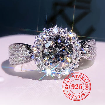 S925 Silver Flower Ring with Brilliant Zirconia