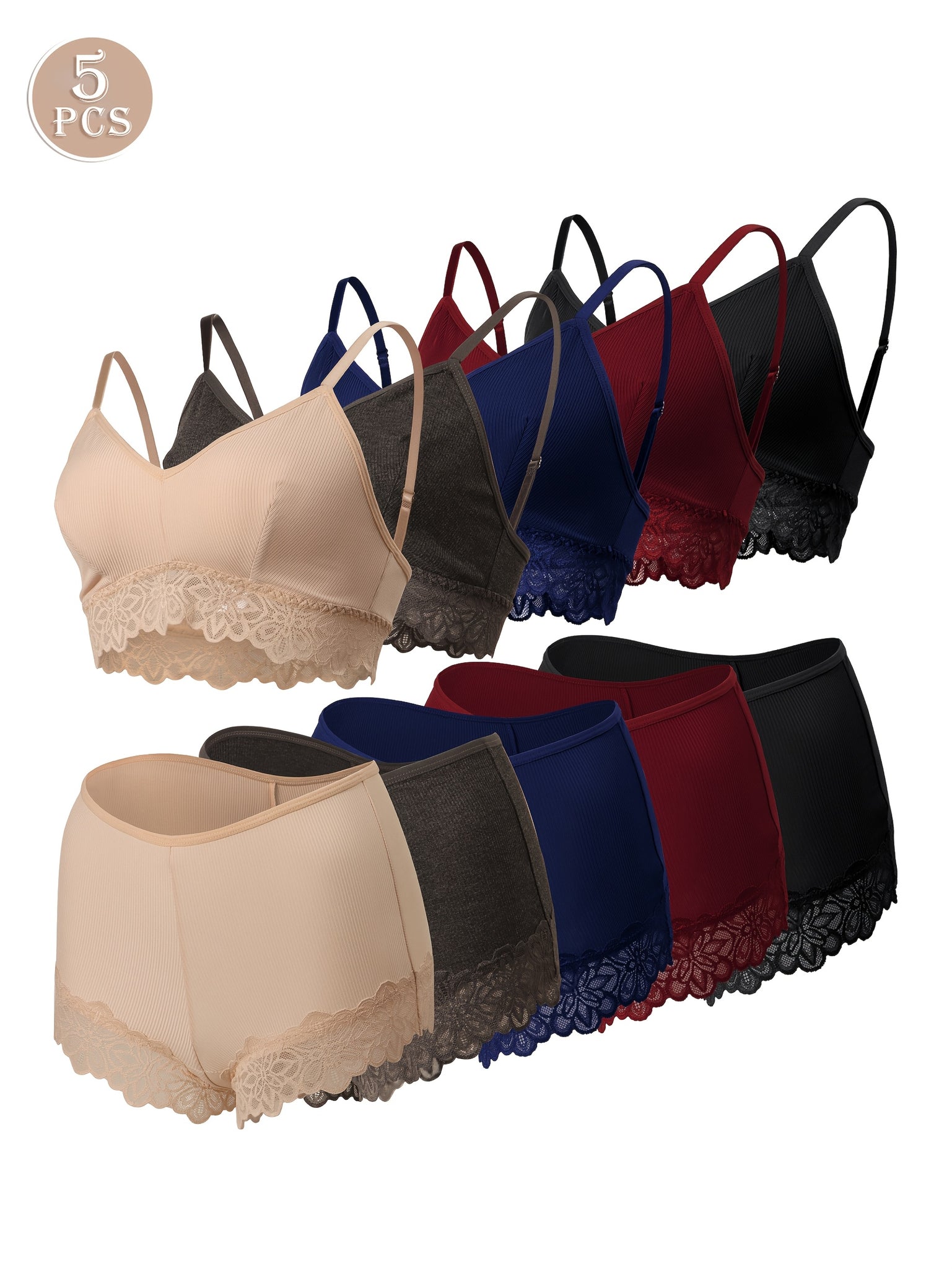 Set of 5 Comfortable and Elastic Bras and Panties