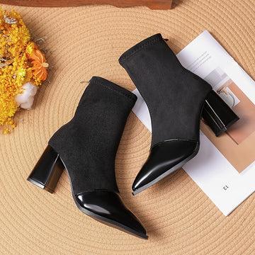 Women's Elegant Block Heel Ankle Boots - Korean Style