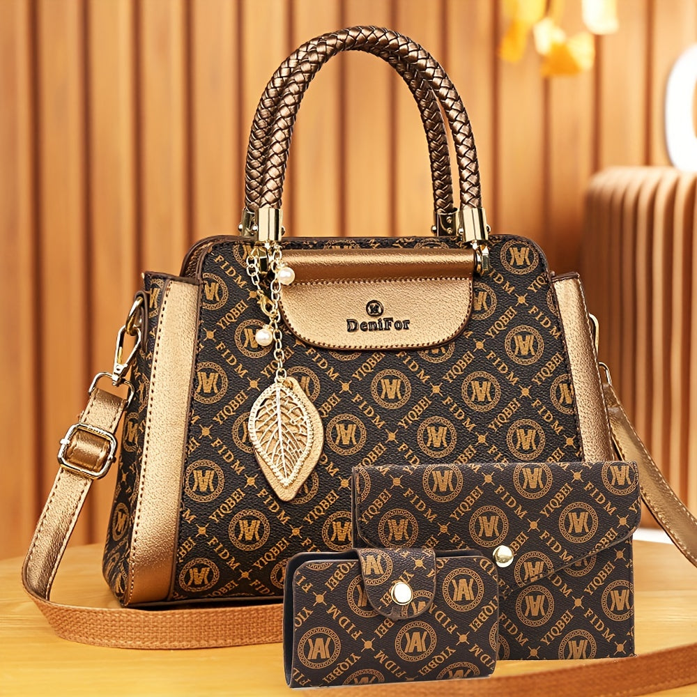 Trendy faux leather mother-daughter bag set