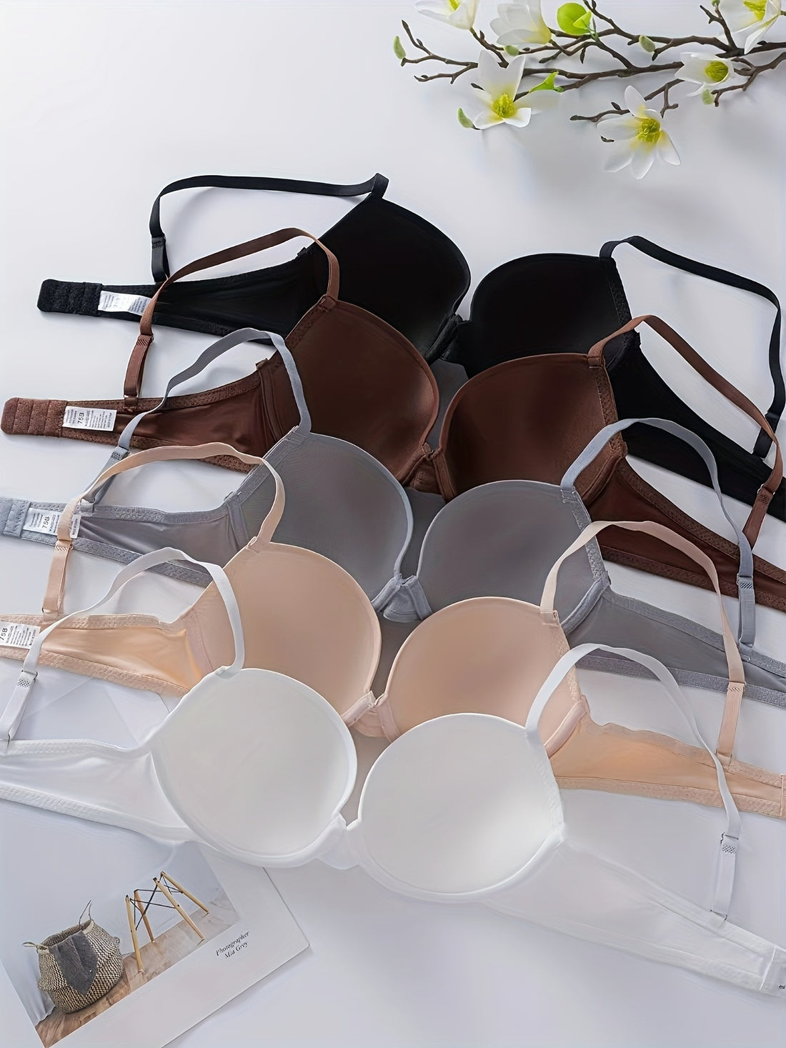 5pcs Solid Colors Sexy Push Up Bra