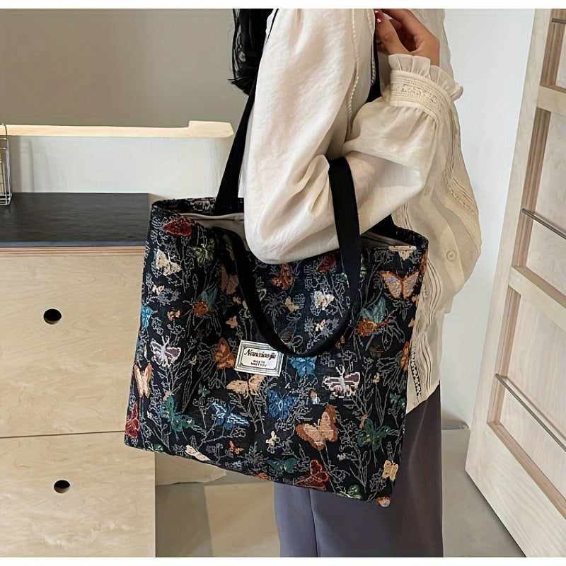 Vintage Floral Butterfly Tote Bag for Women