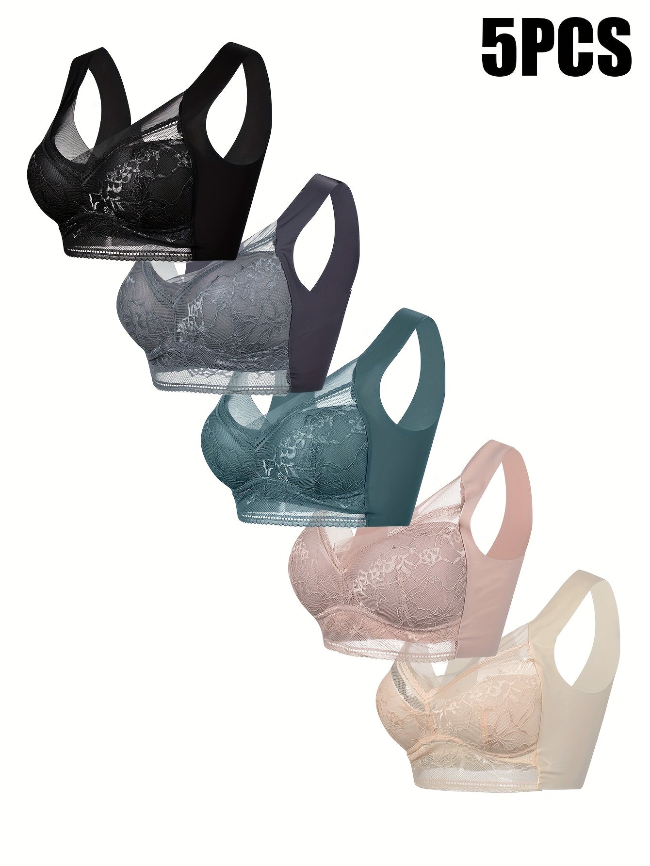 Ensemble de 5 Brassières de Sport en Dentelle Florale