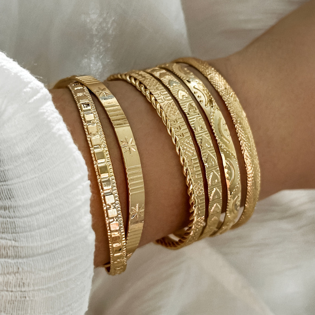 Vintage Ethnic Stacked Bracelet - 7 Piece Set